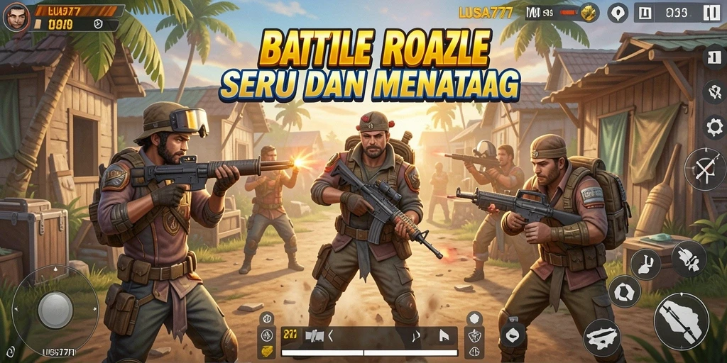 Tampilan layar permainan LUSA777 dengan aksi Battle Royale yang seru.