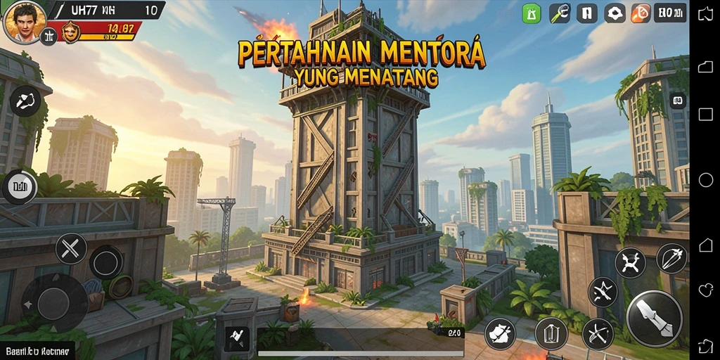 Tangkapan layar UH77 menampilkan aksi intens dalam pertarungan Tower Defense.